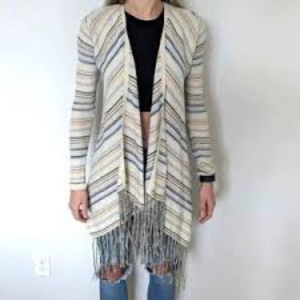 Lucky Brand striped fringe Cardigan Sweater